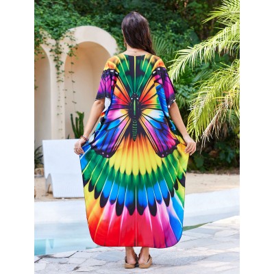 Women’s Plus Size Floral Kaftan Beach Cover Up Dress by Pool