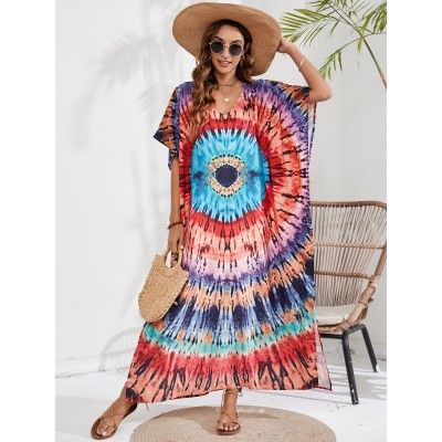 Plus Size Bohemian Floral Caftan Dress Poolside Cover Up