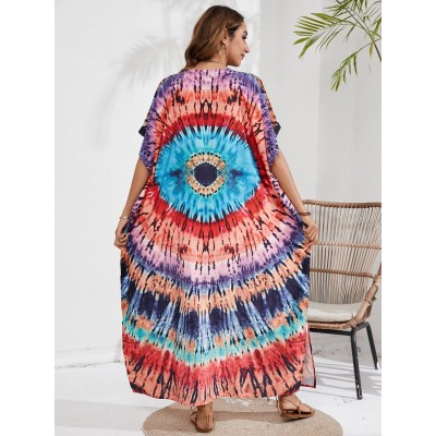 Plus Size Bohemian Floral Caftan Dress Poolside Cover Up