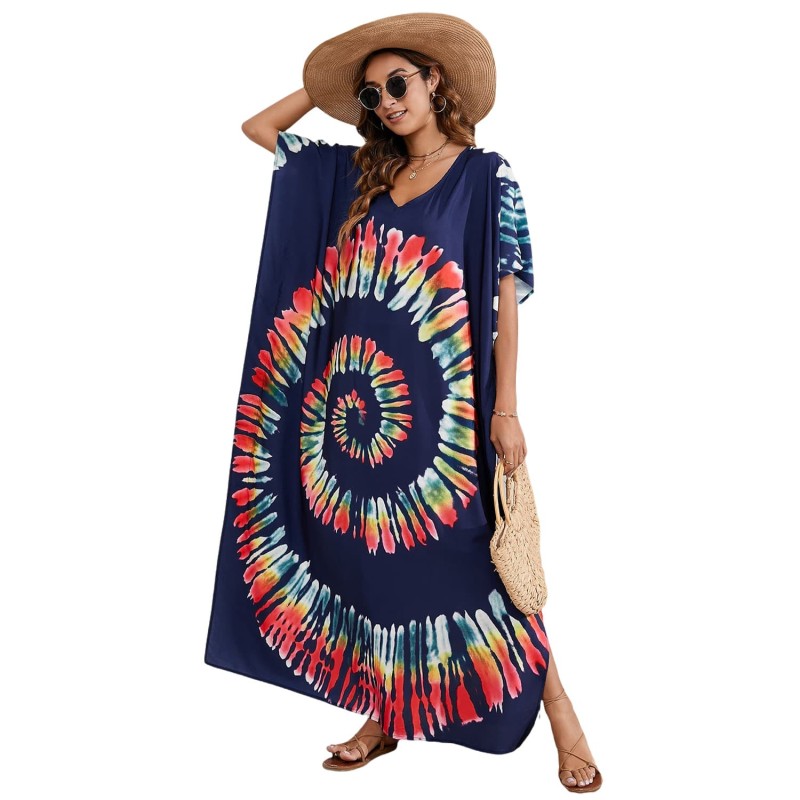 Plus Size Bohemian Floral Caftan Dress Poolside Cover Up