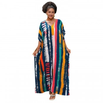 Kaftan Dresses For Women Bohemian Floral Print Loose Fit Beach Swimsuit Cover Up One Size