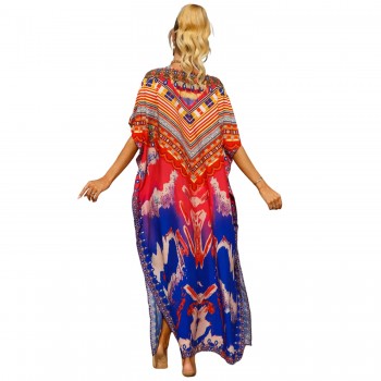Floral Print Kaftan Dress For Women Bohemian Loose Fit Beach Swimsuit Cover Up One Size