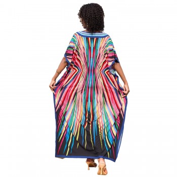 Bohemian Floral Print Caftan Maxi Dress - Poolside Cover Up & Resort Wear One Size