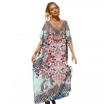 Women’s Plus Size 2025 Summer Kaftan Dress: Beach Coverup & Elegant Loungewear One Size