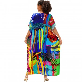 2025 Plus Size Boho Kaftan Dress: Beach to Lounge Swimwear Cover Up One Size