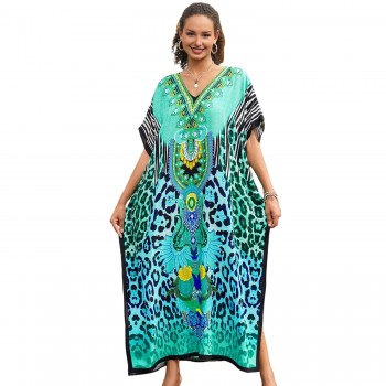 Plus Size Kaftan Beach Dress: Tropical Swim Cover Up & Resort Lounge Wear One Size