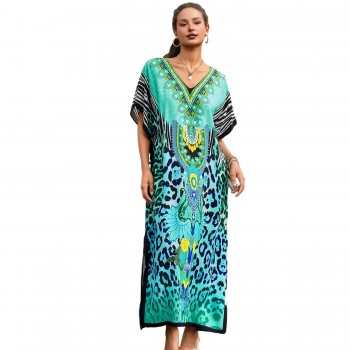 Plus Size Kaftan Beach Dress: Tropical Swim Cover Up & Resort Lounge Wear One Size