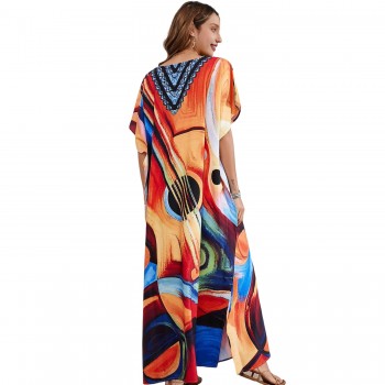 Plus Size Swim Coverup Kaftan: Beach Lounge Dress & Tropical Resort Wear One Size