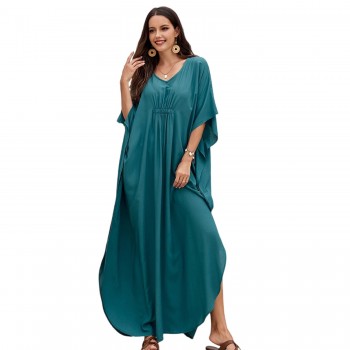 Kaftan Dress for Women Solid Loose Fit Maxi Swimsuit Cover Up Solid Color One Size