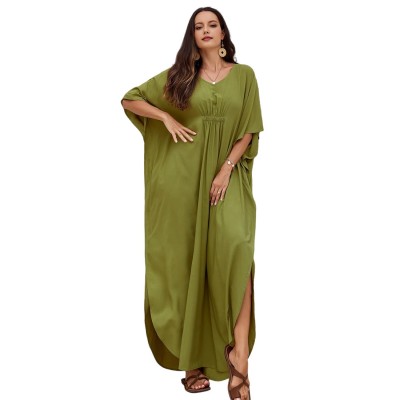Vibrant Resort Wear for Women - Lightweight Beach Cover Up Plus Size Solid Color Caftan Dress Poolside Cover Up