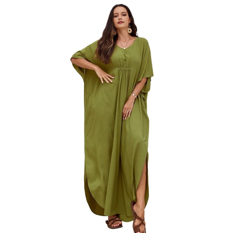 Vibrant Resort Wear for Women - Lightweight Beach Cover Up Plus Size Solid Color Caftan Dress Poolside Cover Up