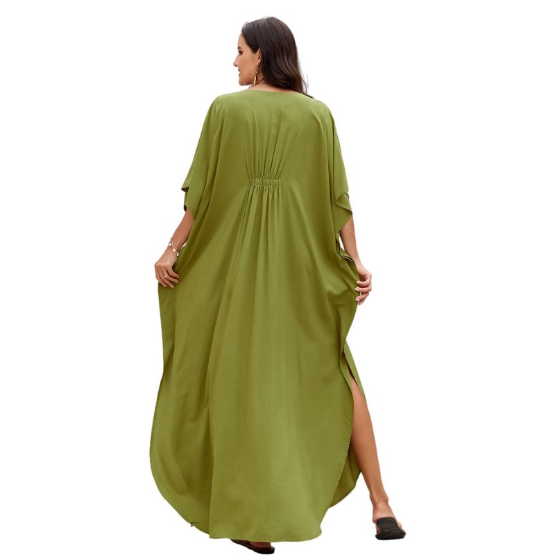 Vibrant Resort Wear for Women - Lightweight Beach Cover Up Plus Size Solid Color Caftan Dress Poolside Cover Up