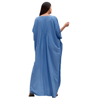 Vibrant Resort Wear for Women - Lightweight Beach Cover Up Plus Size Solid Color Caftan Dress Poolside Cover Up