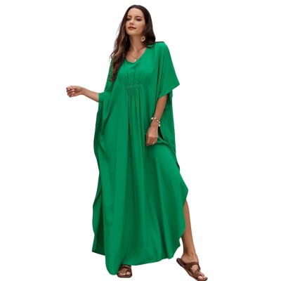 Vibrant Resort Wear for Women - Lightweight Beach Cover Up Plus Size Solid Color Caftan Dress Poolside Cover Up