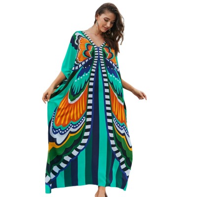 Trend Batwing Beach Coverup Dress plus size kaftan dress on tropical beach with palm trees