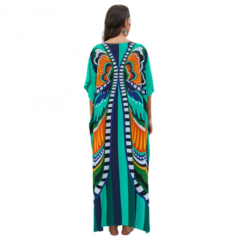 Trend Batwing Beach Coverup Dress plus size kaftan dress on tropical beach with palm trees