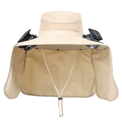Solar Cooling Fan Hat Outdoor Sun Protection Solar powered cooling fan hat with 5 inch wide brim adjustable strap for outdoor activities