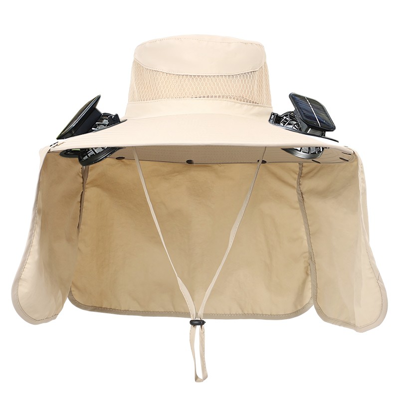 Solar Cooling Fan Hat Outdoor Sun Protection Solar powered cooling fan hat with 5 inch wide brim adjustable strap for outdoor activities