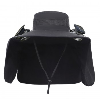 Fishing Sun Hat with 2 Solar Fans Built in, Outdoor Wide Brim Sun Hat Bucket Hat for Men Women UPF 50+