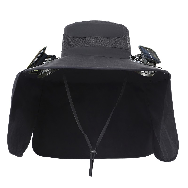 Solar Cooling Fan Hat Outdoor Sun Protection Solar powered cooling fan hat with 5 inch wide brim adjustable strap for outdoor activities