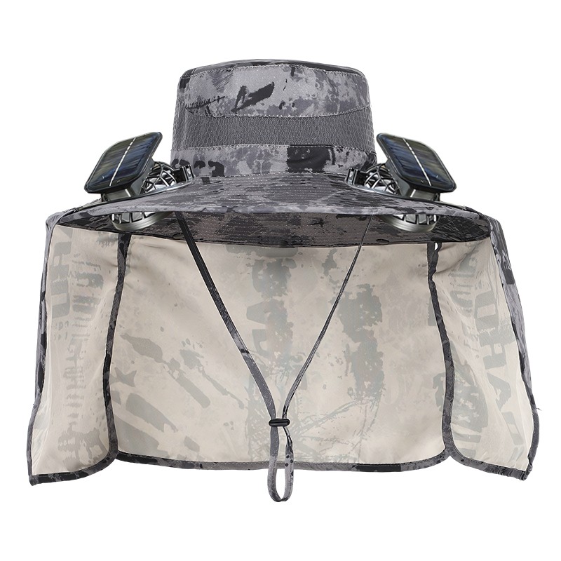 Solar Cooling Fan Hat Outdoor Sun Protection Solar powered cooling fan hat with 5 inch wide brim adjustable strap for outdoor activities