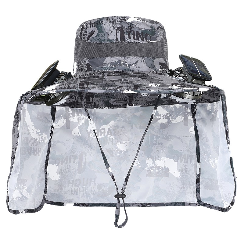 Solar Cooling Fan Hat Outdoor Sun Protection Solar powered cooling fan hat with 5 inch wide brim adjustable strap for outdoor activities