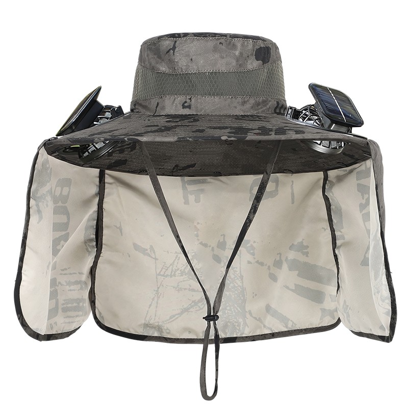 Solar Cooling Fan Hat Outdoor Sun Protection Solar powered cooling fan hat with 5 inch wide brim adjustable strap for outdoor activities