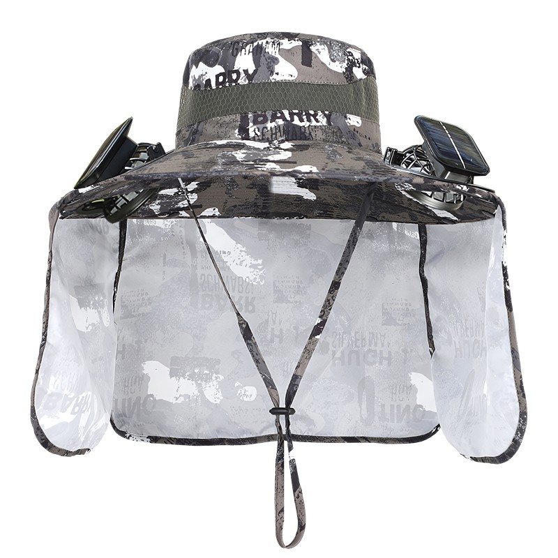 Solar Cooling Fan Hat Outdoor Sun Protection Solar powered cooling fan hat with 5 inch wide brim adjustable strap for outdoor activities