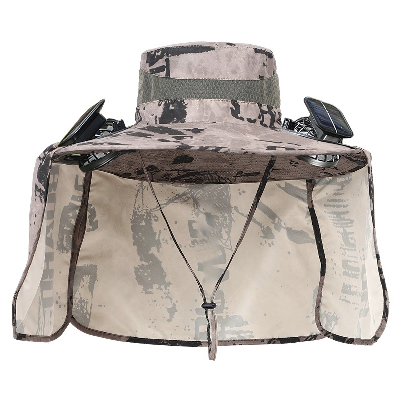 Solar Cooling Fan Hat Outdoor Sun Protection Solar powered cooling fan hat with 5 inch wide brim adjustable strap for outdoor activities