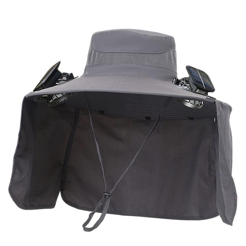 Solar Cooling Fan Hat Outdoor Sun Protection Solar powered cooling fan hat with 5 inch wide brim adjustable strap for outdoor activities
