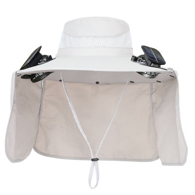 Solar Cooling Fan Hat Outdoor Sun Protection Solar powered cooling fan hat with 5 inch wide brim adjustable strap for outdoor activities